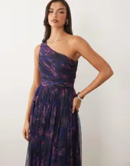 レース アンド ビーズ レディース トップス ワンピース フラワー柄 マキシ フラワー Lace Beads Bridesmaid one shoulder scarf neck maxi dress
