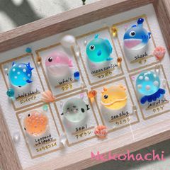 まんまる♡可愛い海の生き物図鑑❣️英名&和名いり図鑑　水族館　壁飾り　ガラスアート　海アート　アクアリウム　水族館　ジンベイザメ　アザラシ　クラゲ　サメ　プレゼント