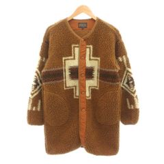 ペンドルトン PENDLETON ノーカラー フリースボアジャケット F 茶 ブラウン ネイティブ柄 /TQ ■GY78