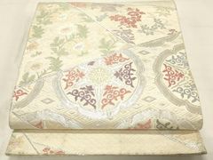平和屋着物◎両面　六通柄袋帯　唐織　切嵌雪輪花文　金銀糸　正絹　逸品　DABJ5890qp