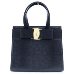 Salvatore Ferragamo (サルヴァトーレ フェラガモ) ヴァラリボン 型押しレザー 2WAY ハンド ショルダーバッグ ゴールド金具 ブラック