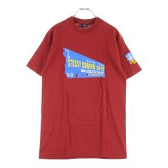 STUSSY (ステューシー) 90-00s OLD STUSSY CORNER SPOT 半袖プリントTシャツ カットソー コットン レッド