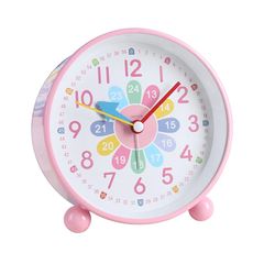 【新品】 HOTIYOK 知育時計 置き時計 子供 学習時計 アナログ時計 24時間表示 補助数字付き 静音 子供用 生徒用 目覚まし時計として使用できます常夜灯付き 時計を読む練習と時間の学習に便利 直径約11cm (ピンク)