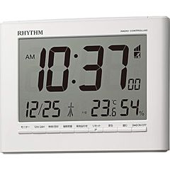 【新品】 リズム(RHYTHM) 目覚まし時計 電波時計 デジタル 温度 湿度 カレンダー ホワイト 12.9x16.9x2.8cm 8RZ203SR03