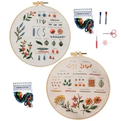 【新品】 AYASHISHU 刺繍キット 初心者 セット| 日本語説明書&解説動画付|基本ステッチ34種対応 | 図案印刷布 さしこキット 刺しゅう針 刺しゅう糸・道具付き|クロスステッチ 北欧 手芸 ハンドメイド 入門 ギフト スターターセット (花)