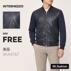 美品 INTERMEZZO アウター ブルゾン　長袖　羊革　レザー切り替え　ダブルジップ　リブ襟　ポケット付き　裏地付き