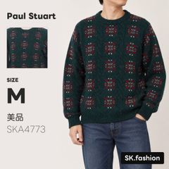 美品 Paul Stuart トップス ニット　長袖　クルーネック　ハンドニット　総柄　ケーブル編み　ネップ　ドロップショルダー　毛100％
