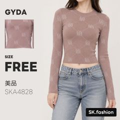 美品 GYDA トップス ニット　長袖　クロップド丈　クルーネック　モノグラム柄　ロゴ総柄　タイト