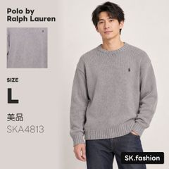 美品 Polo by Ralph Lauren トップス ニット　長袖　クルーネック　無地　ポニー刺繍　リブ　ドロップショルダー　綿100％
