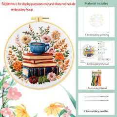 【初心者歓迎】大人向け刺繍キット 花柄ブックプリント柄 針・糸・枠・説明書付 手芸キット DIY 感謝祭・新年ギフト・ホームデコレーションに最適【ブックフラワーティーコンパニオン2929cm】