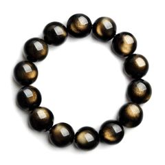 ゴールド黒曜石ブレスレット・12mm ブレスレット 男女兼用 石材 オブシディアン