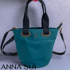 【美品】ANNA SUI アナスイ 2way ショルダーバッグ ブルーグリーン