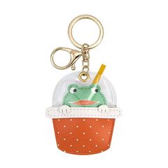【新品】 [LeChengMM] 創意的で滑稽なミルクティーの泡カップに隠れて漫画のキーホルダー革の,リュックサック自動車のキーホルダーペンダント (カエル匹)