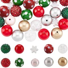 【新品】 SUNNYCLUE　50個10種　20mm　クリスマス　アクリルビーズ　ビーズ　セット　クリスマス　パーティー　大きい　丸 ビーズ　雪　カラフル　つや消し　ビーズ　冬　スペーサー　ビーズ　手芸ビーズ　赤い　緑色　人工真珠　マカロン色　雪の華　チャーム