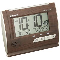 【新品】 リズム(RHYTHM) 目覚まし時計 電波時計 デジタル 温度 ・ 湿度 カレンダー 付 茶 (木目仕上げ) フィットウェーブD165 8RZ165SR06