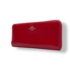 良品 COACH コーチ 長財布 737388 アコーディオン ジップ アラウンド ウォレット レザー ローズレッド 赤 ラウンドファスナー ゴールドカラー金具 ロゴ レディース ロングウォレット ジップウォレット カード収納 上品 定番 人気 普段使い W5
