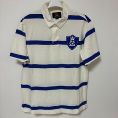 CANTERBURY NEW ZEALAND カンタベリーポロシャツ ラガーシャツ 　白　青　ボーダー　M　半袖【KE150】