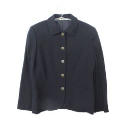 Aquascutum アクアスキュータム テーラードジャケット ウール100％ クロップドジャケット ショートジャケット 裏地付き レギュラーカラー フォーマル 無地 シングル ネイビー レディース 【中古】