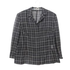 Aquascutum アクアスキュータム 長袖シャツ ウール100％ トップス バルカラー チェック柄 比翼 七分袖 前開き 肩パット ブラック 9【M】 レディース 【中古】