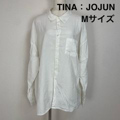 TINA：JOJUN ティーナジョジュン レギュラーカラー 長袖 シャツ ブラウス ホワイト 白 Mサイズ レディース トップス ポケット付き オフィスカジュアル きれいめ シンプル 上品 ゆったり ドロップショルダー 中古