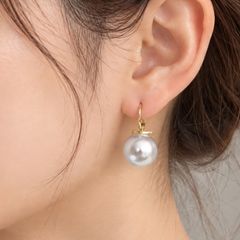 グレー パール ピアス 大粒 12mm 一粒 パール ピアス レディース ゴールド フックピアス レバーバック 揺れるピアス グレー 上品 高級感 大人可愛い シンプル 韓国 フェミニン きれいめ 存在感 大ぶり 通勤 オフィス フォーマル ギフト プレゼント