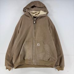 古着 カーハート Carhartt ダック ジャケット フルジップ アクティブジャケット ロゴ 裏地メッシュ ワーク 2XL  ベージュ メンズ