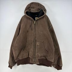 古着 カーハート Carhartt ダック ジャケット フルジップ アクティブジャケット パーカー ワンポイント ロゴ 2XL  ブラウン メンズ
