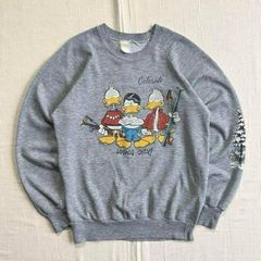 80s　vintage　ヴィンテージ古着　3匹のアヒル　メッセージロゴプリント　袖ツリープリント　ラグランスリーブ　短丈スウェット　トレーナー　霜降りグレー　S相当　一点物　Y2K　C-BOY　サブカル　ski duck print sweat shirt