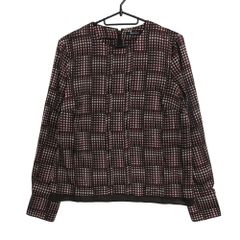 Aquascutum アクアスキュータム ブラウス トップス ドット プリーツ 長袖 ラウンドネック バックジップ ブラウン 8【M】 レディース 【中古】