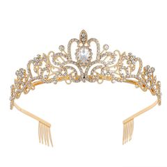 【新品】 YINKE ティアラ 王冠 ヘアアクセサリー パール ティアラ 誕生日 卒業式 ページェント 写真撮影 ウエディングドレスアクセサリー 女性の髪飾り 結婚式 子供＆大人用 (ゴールデン) 0