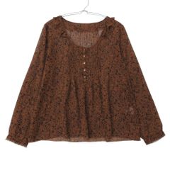 美品 Adam et Rope' アダムエロペ ブラウス フリル プリーツ 長袖 シャツ フラワー 花柄 トップス ブラウン 38【M】 レディース 【中古】