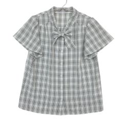 anySiS エニィスィス ブラウス チェック柄 半袖 シャツ ボウタイ トップス ホワイト 3【L】 レディース 【中古】