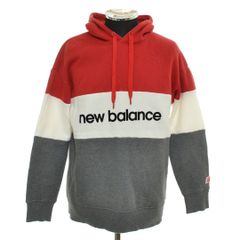 587520 NEW BALANCE ニューバランス ◆スウェットパーカー ブロック 切替 サイズM（JPN） メンズ レッド ホワイト グレー