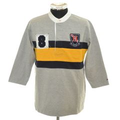 599365 TOMMY HILFIGER トミーヒルフィガー ◇ポロシャツ 7分袖 ヘンリーネック ラガーシャツ バンドカラー サイズM メンズ グレー