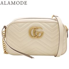 GUCCI(グッチ) GGマーモント スモール ショルダーバッグ ショルダーバッグ 肩掛け 斜め掛け ダブルG シェブロンレザー オフホワイトアイボリー アンティークゴールド金具 447632 レディース 40802212534【中古】【アラモード】