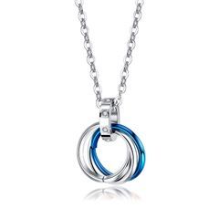 ネックレス メンズ リングネックレス 3連リング アクセサリー チタン ブルー青 ジルコニア シンプル 純チタン製ネックレス パーティ アクセサリー