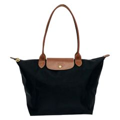 LONGCHAMP(ロンシャン) ショルダーバッグ ル・プリアージュオリジナル 黒×ダークブラウン 折りたたみ レザー