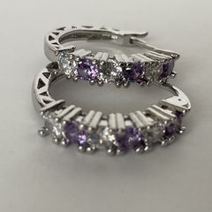 美品★ダイヤ入り★シルバー★アメジスト★フープピアス★ファッション★シルバーピアス★ピアス★