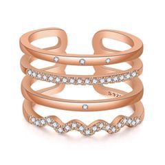 ブランド 指輪 レディース ピンクゴールド フリーサイズリング シンプル シルバー925 自分へのごお褒美に 金属アレルギー対応 (4連, ピンクゴールド)