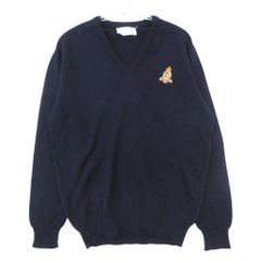 LYLE&SCOTT ライルアンドスコット ニット スコットランド製 セーター Vネック 長袖 ロゴ ワッペン スーパーラムウール トップス ネイビー 40【M】 メンズ 【中古】