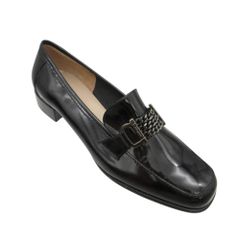 Salvatore Ferragamo サルヴァトーレフェラガモ ローファー ガンチーニ チェーン モカシン エナメル パテントレザー シューズ 靴 イタリア製 ブラック 5.5 23cm レディース 【中古】