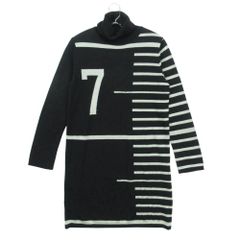 Jean Paul Gaultier ジャンポール・ゴルチェ ワンピース メジャー柄 タートルネック ニット 長袖 ボーダー レーヨン混 タグ付き チュニック 膝丈 ブラック 40【M】 レディース 【中古】