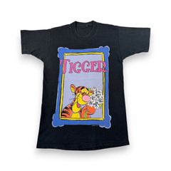 90s ディズニー ティガー プーさん ビンテージ Tシャツ 黒 disney 半袖 古着 y2k シングルステッチ d-u-2505-034