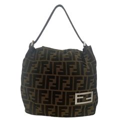 FENDI フェンディ ズッカ柄 FFロゴプレート ワンショルダーバッグ ブラウン×ブラック ヴィンテージ