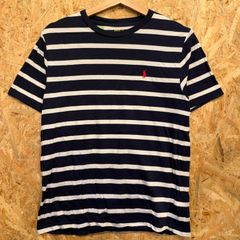 ポロラルフローレン POLO RALPH LAUREN ボーダー ワンポイント 刺繍ポニー 半袖 Tシャツ ネイビー ホワイト L/160 ポロ ラルフローレン マリン アメカジ 海外古着 メンズ レディース ユニセックス