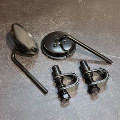 クランプミラー バイク SR400 ミラー ハーレー カスタム ハンドル固定式 丸型3インチ 左右セット 互換品 管理D4