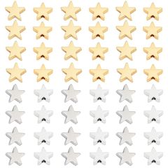 SUNNYCLUE 2色60個 スペーサービーズ 大穴 星 ビーズ パーツ ロンデルビーズ スター形 ブラスビーズ 真鍮 ビーズ メタルビーズ 金属ビーズ 大穴ビーズ 糸通しビーズ デコ ビーズ ゴールド色 シルバー色 ブレスレット ネックレス ルースビー 0