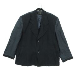 COMME des GARCONS コムデギャルソン テーラードジャケット ウール コットン 切替 ジャガード オーバーサイズ アウター ネイビー メンズ レディース 【中古】