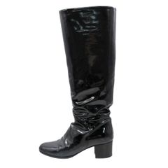 CHANEL シャネル ブーツ ロング エナメル パテントレザー CC ココマーク シューズ 靴 ブラック 37 24cm レディース 【中古】