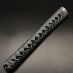 FG120 日本刀柄 刀柄 龍縁頭 龍目貫 黒色合成鮫皮 木柄 紺色合成革巻